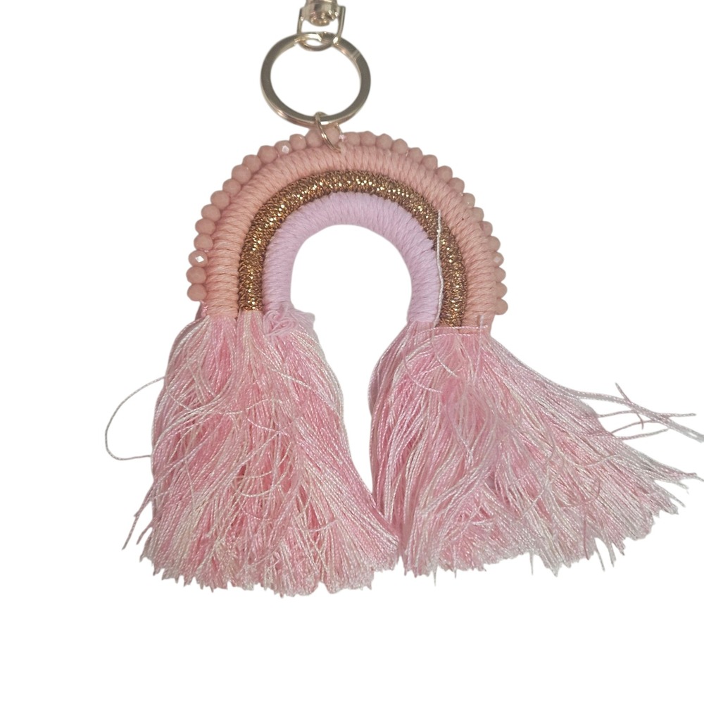 Rainbow Macrame Keychain Car Charm‎ Backpack Clip Pink Gold Boho Decor